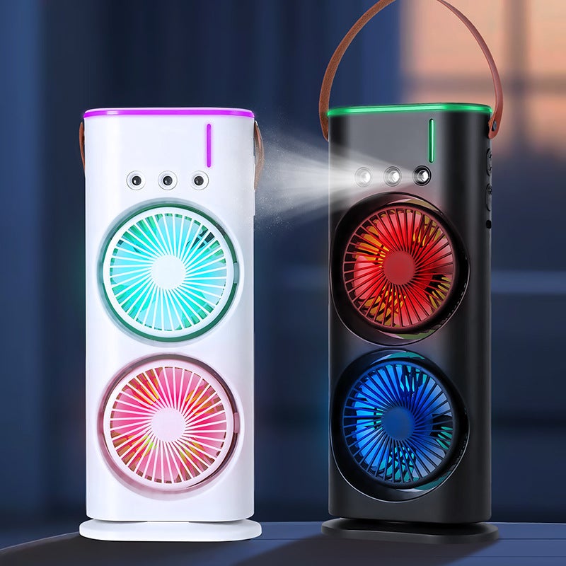 New Double Head Three Hole Spray Fan Usb Desktop Fan Colorful Lighting Gift Logo - Image 4